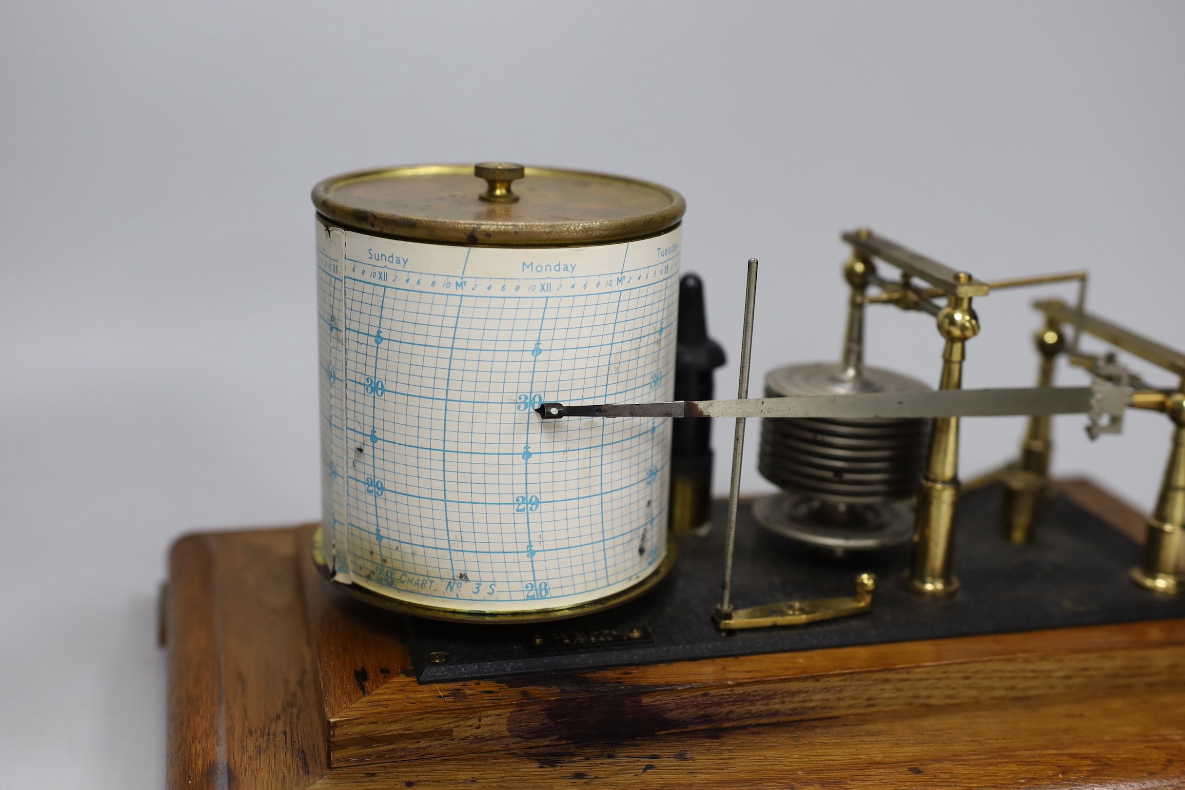 A Negretti & Zambra oak cased barograph, 34cm wide